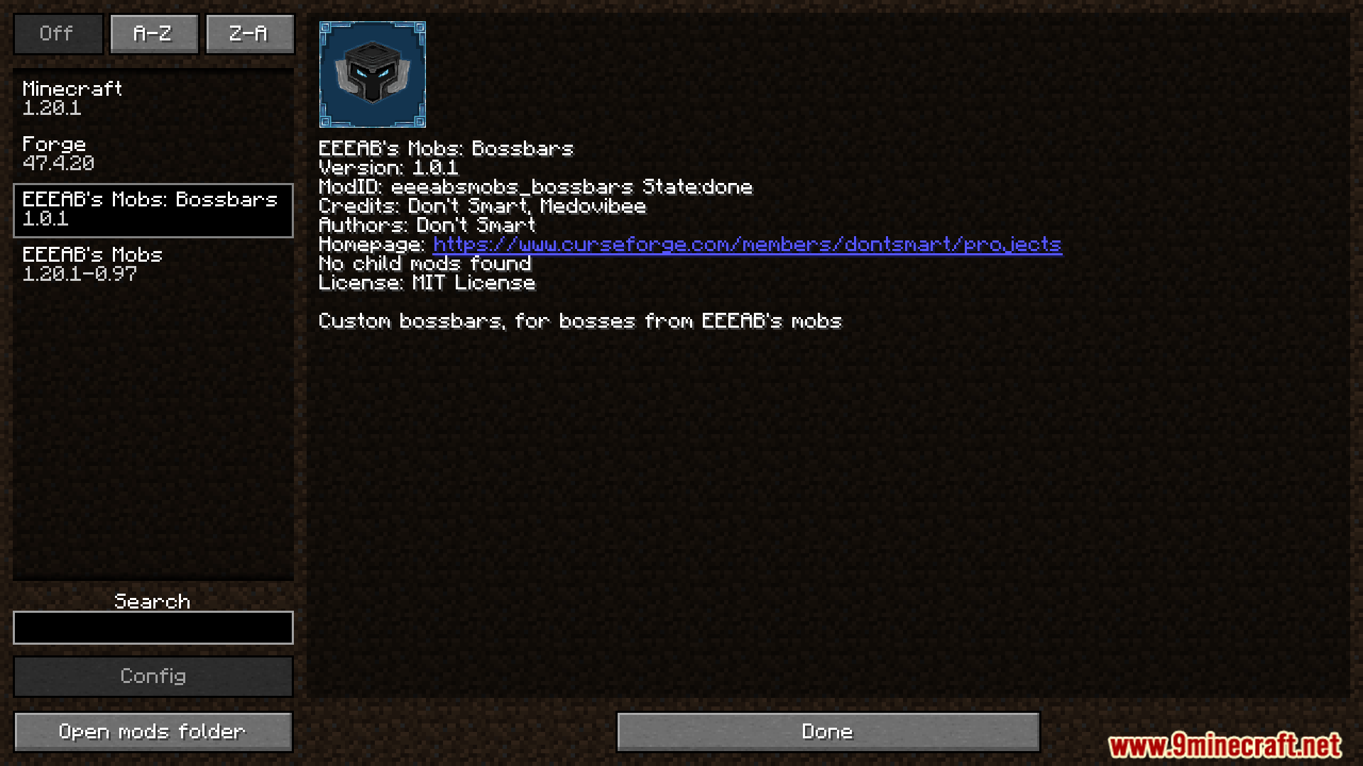 EEEABs Mobs Bossbars mod details in the Minecraft mods menu