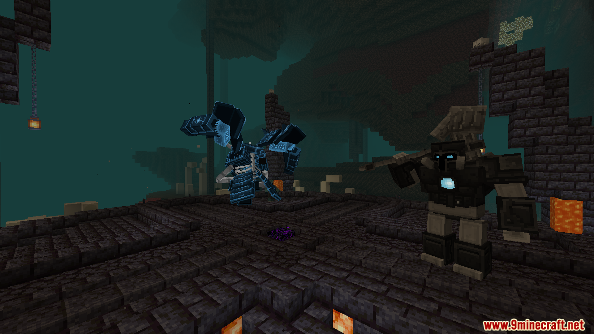 Nameless Guardian boss standing next to a blue glowing creature