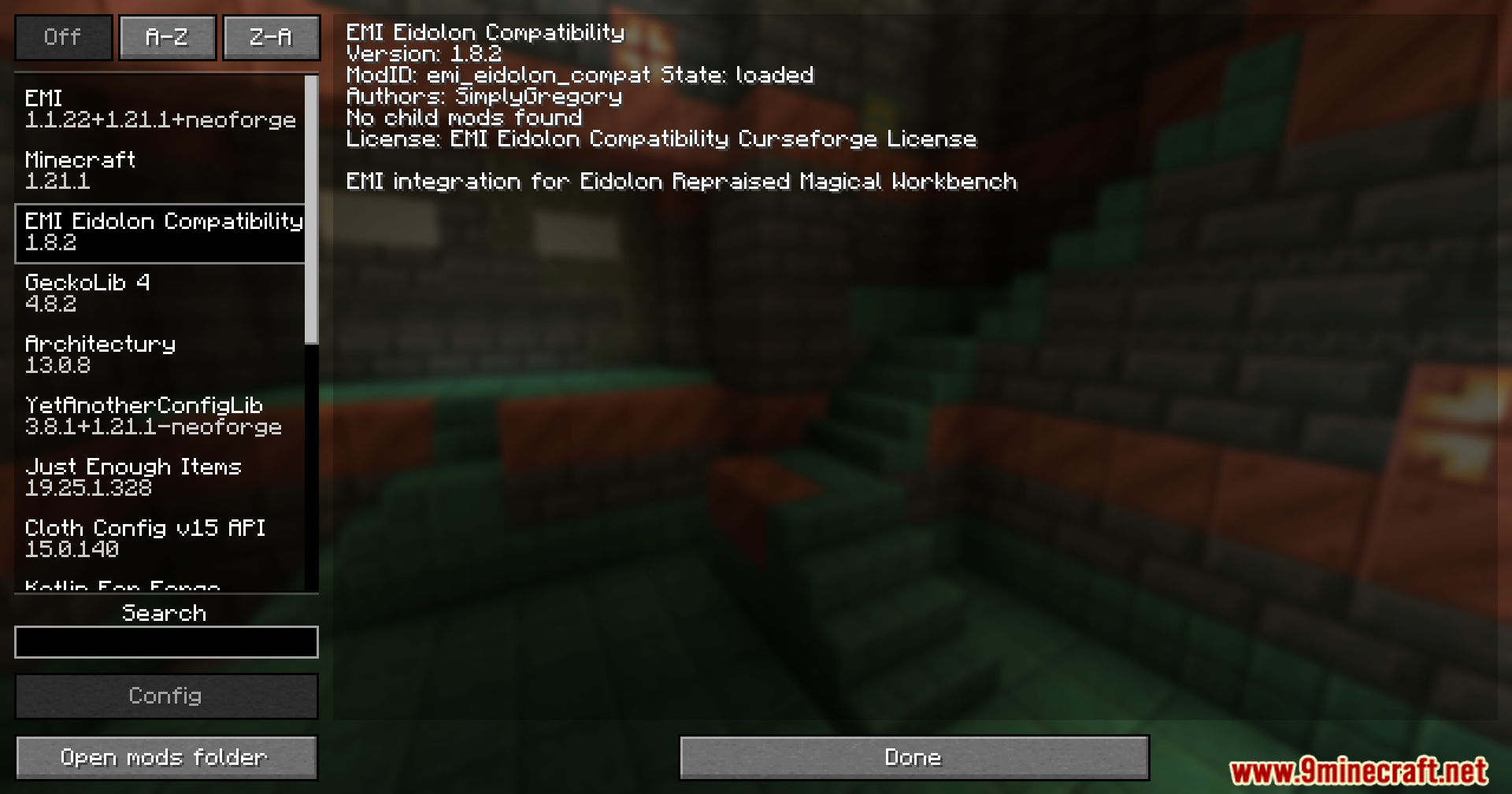 EMI Eidolon Compatibility mod information in the mods menu