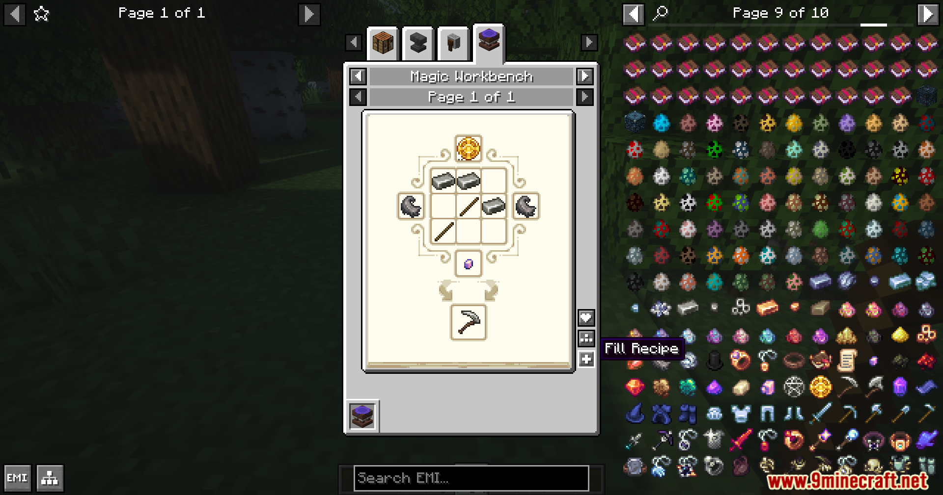A magical pickaxe recipe in the Magic Workbench