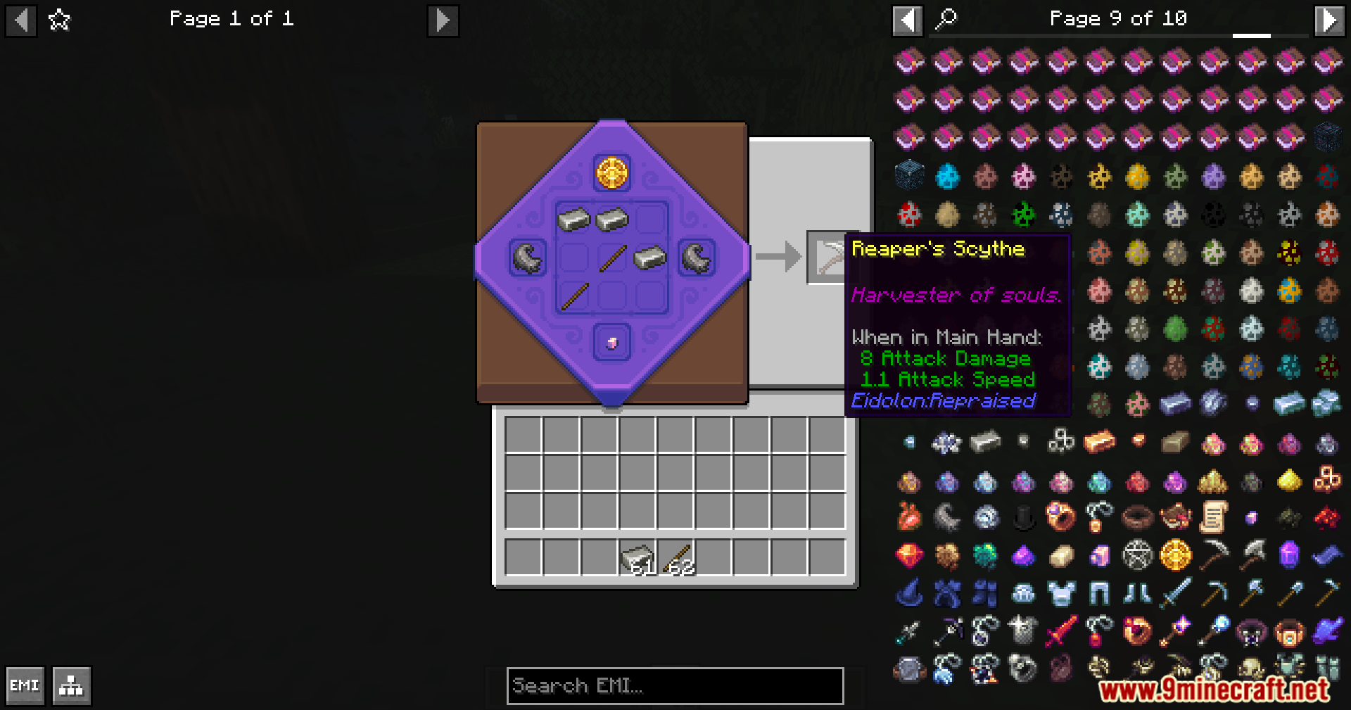 Crafting the Reaper's Scythe in the magical workbench