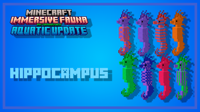 Immersive Fauna Aquatic Update Addon Screenshot 24 Eight colorful seahorse variants featured in the Immersive Fauna update