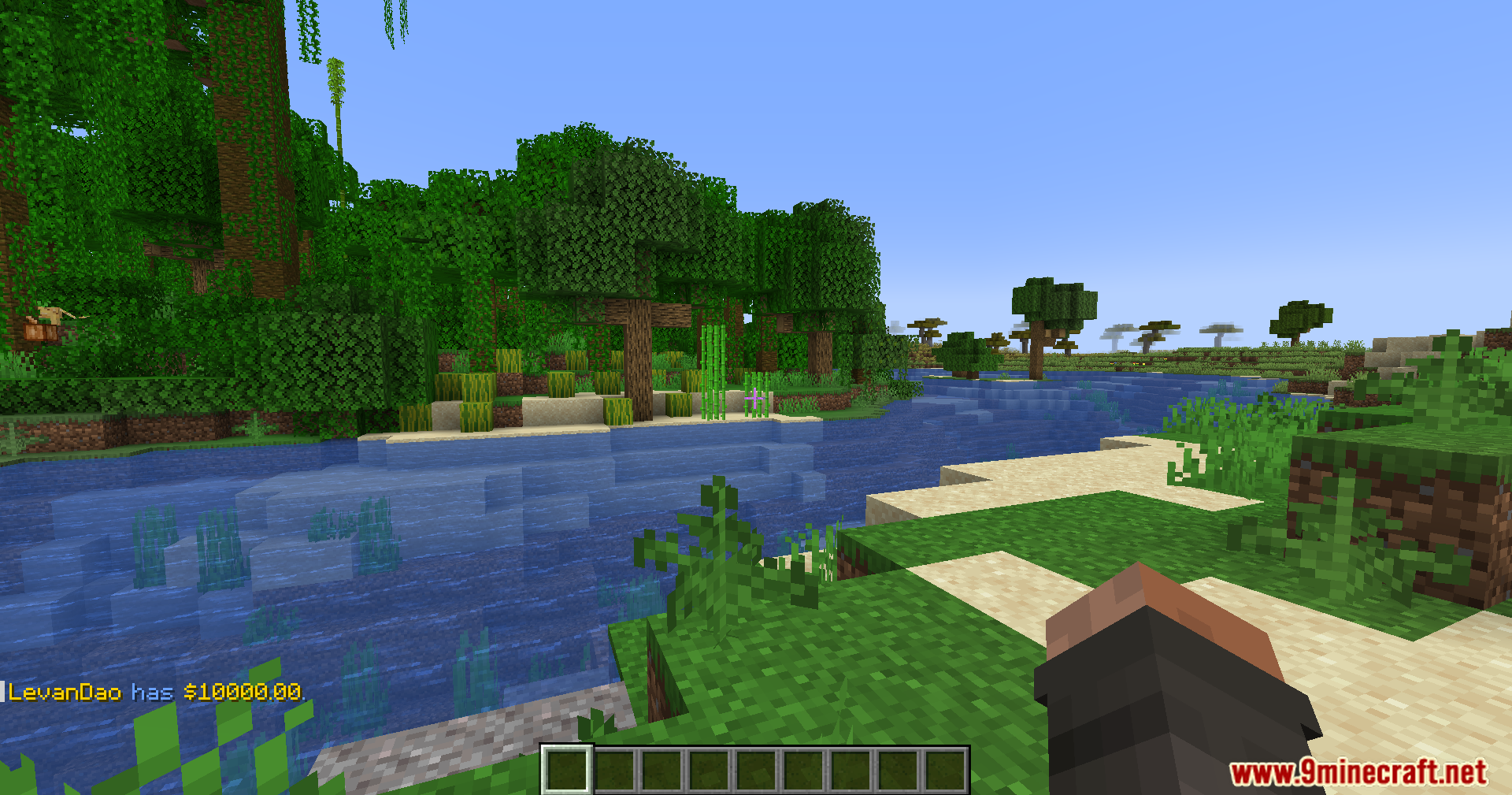 Player checking balance of ten thousand dollars using Eightseconomyp Mod