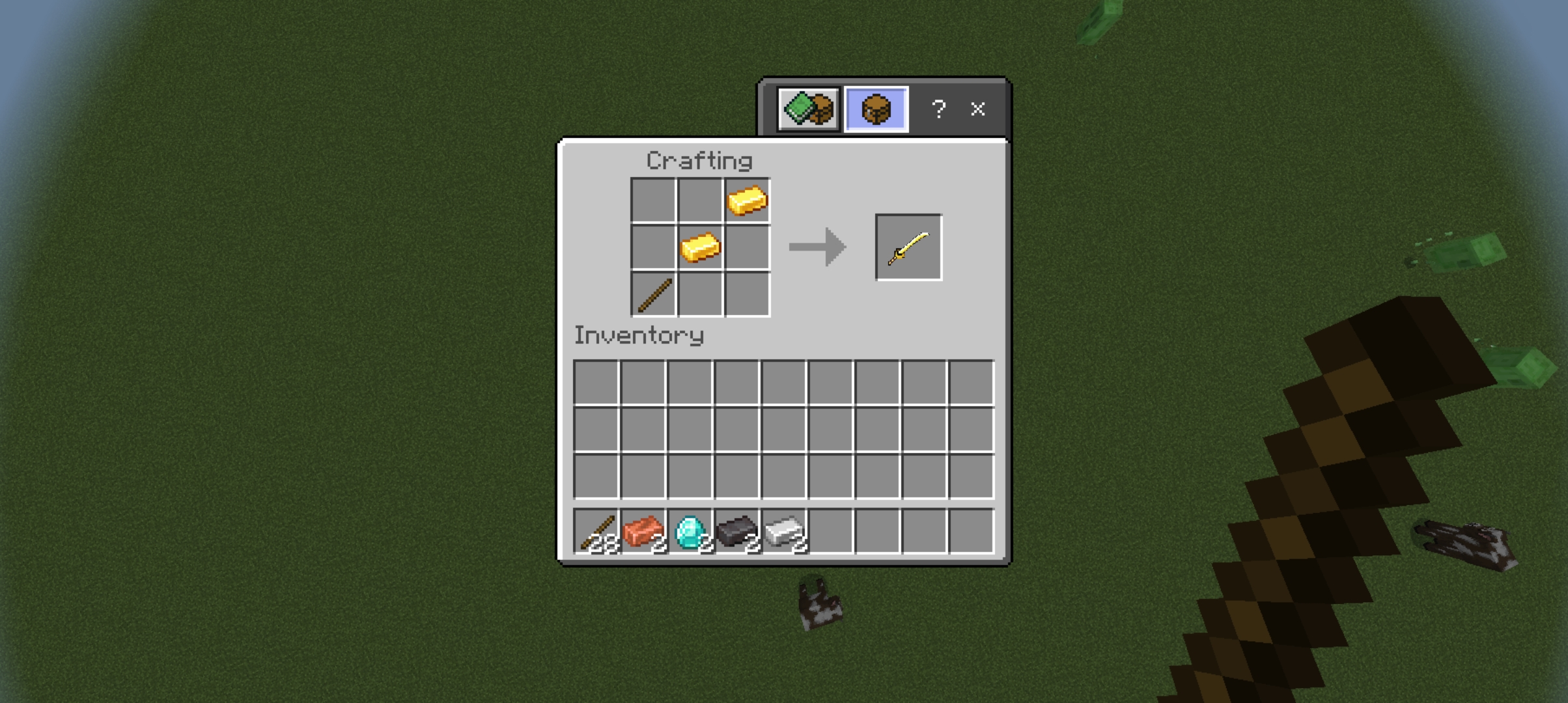Crafting a gold katana in Elemental Weapons Expansion mod