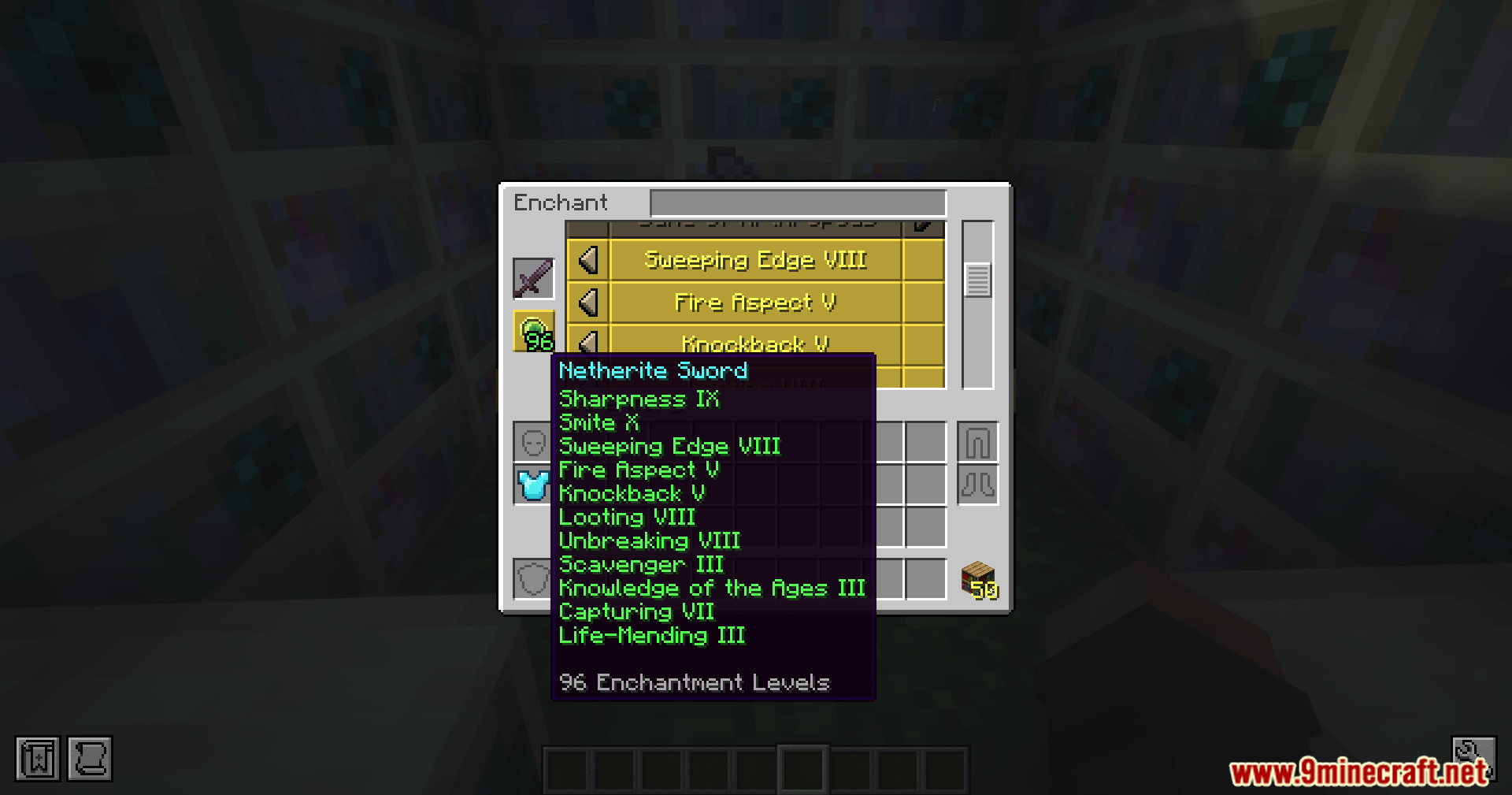 Viewing high level enchantments on a netherite sword