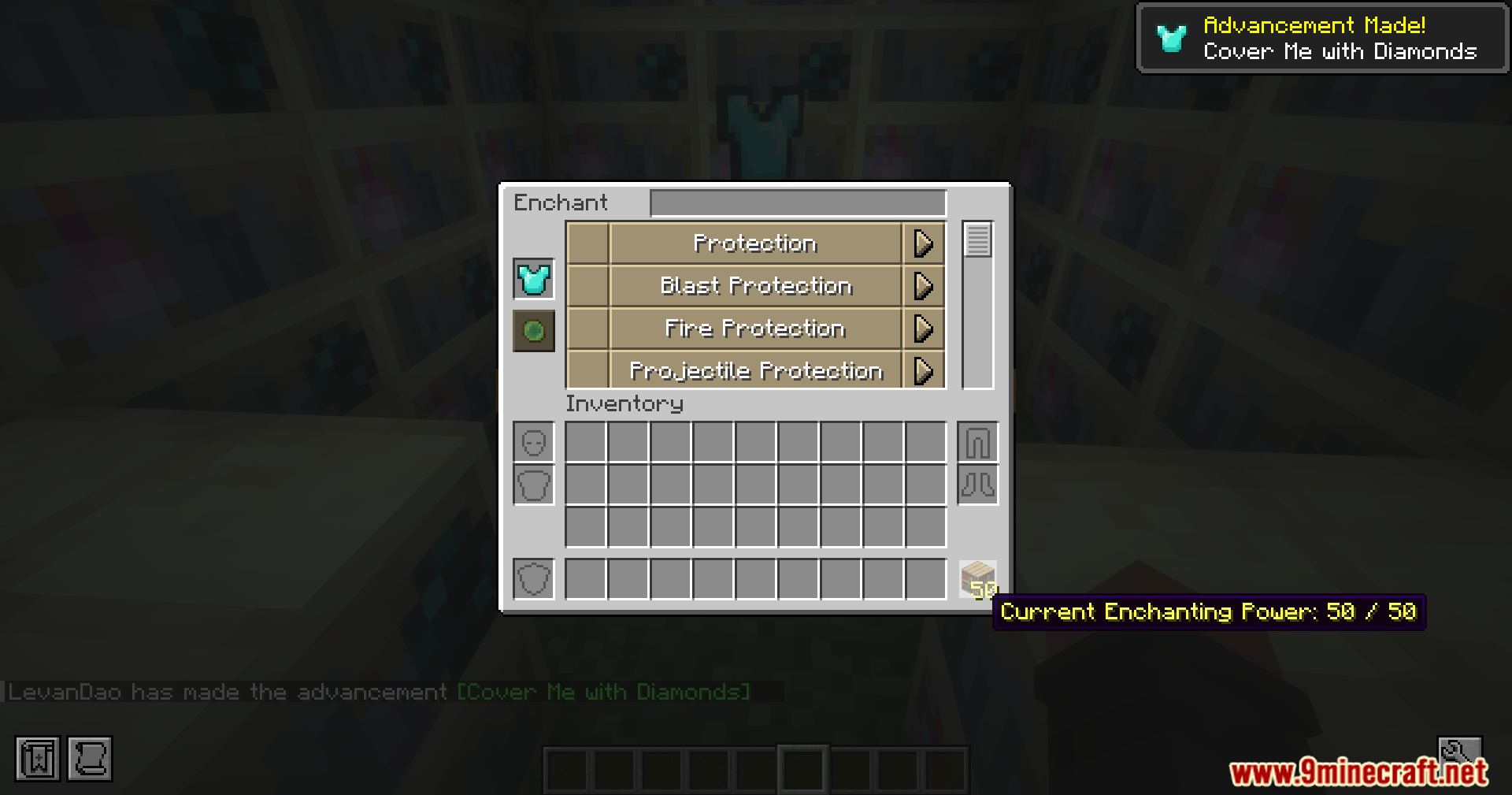 Diamond chestplate in the Enchanting Infuser interface