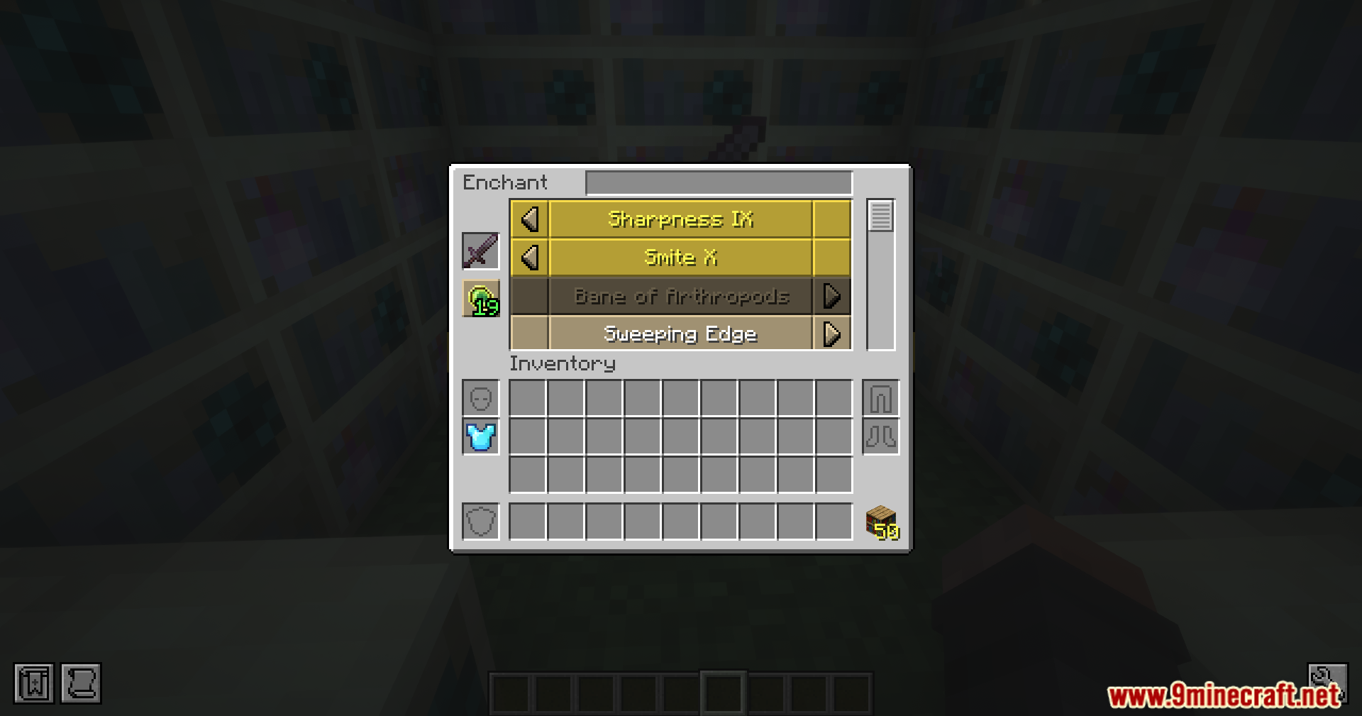 Selecting high level enchantments in the Apotheosis interface