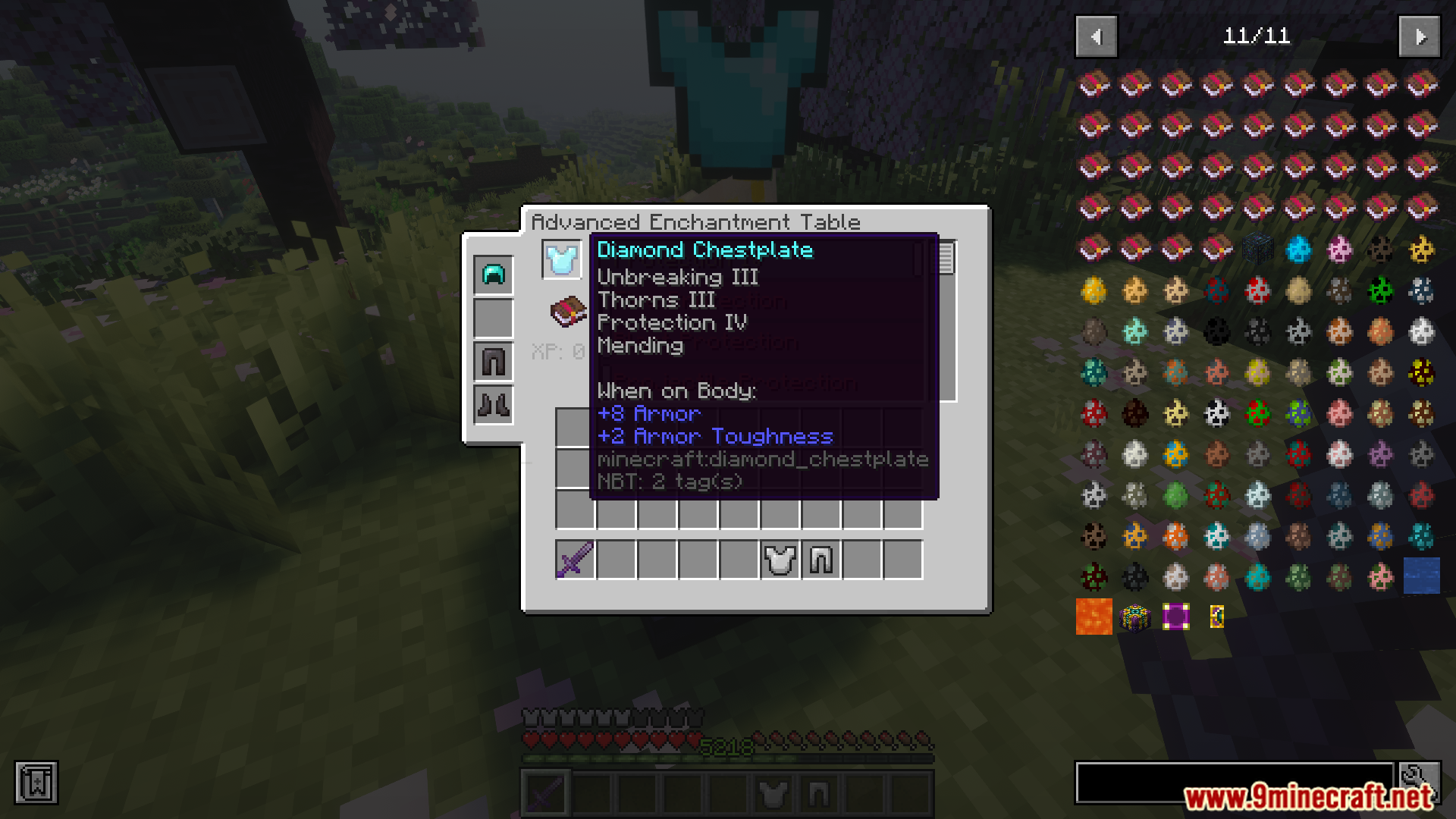 Viewing enchanted diamond chestplate details in Enchanting Plus Modern Edition menu