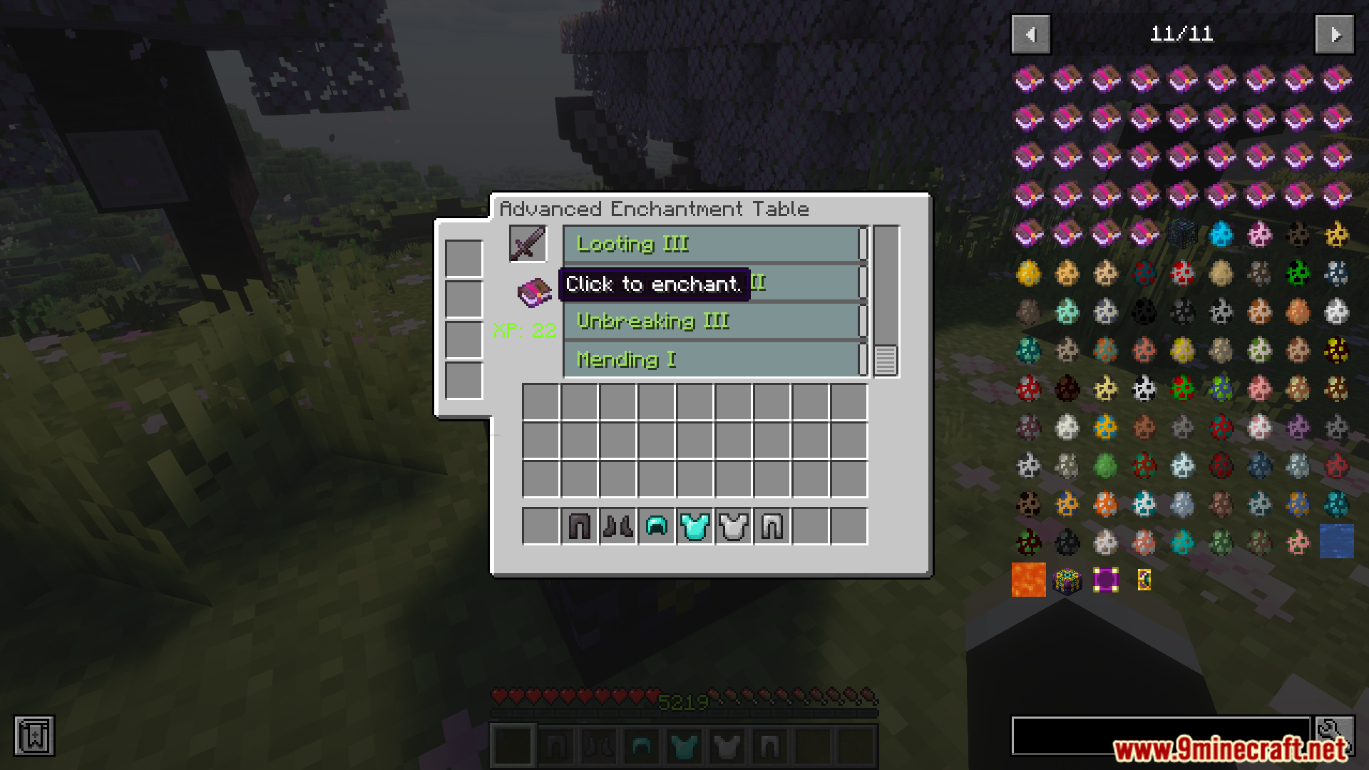 Clicking to enchant a sword in Enchanting Plus Modern Edition Mod
