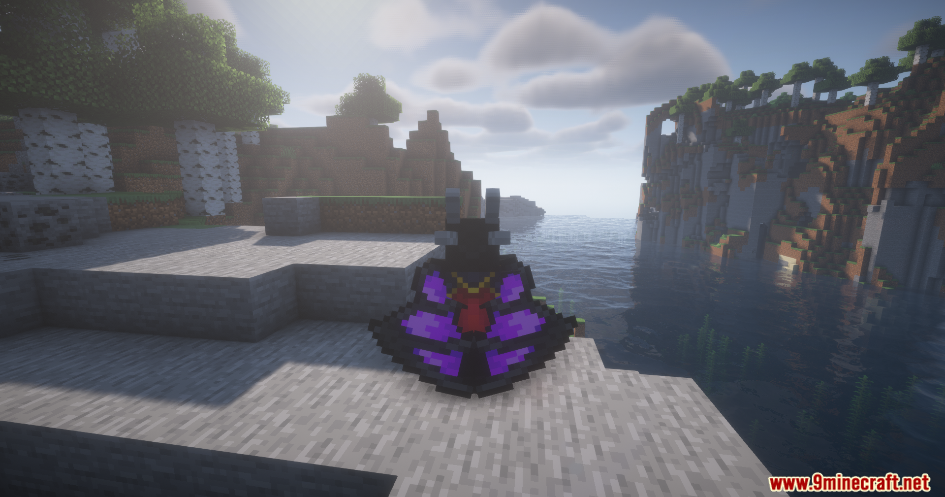 Character equipped with black dragon armor and a purple sword