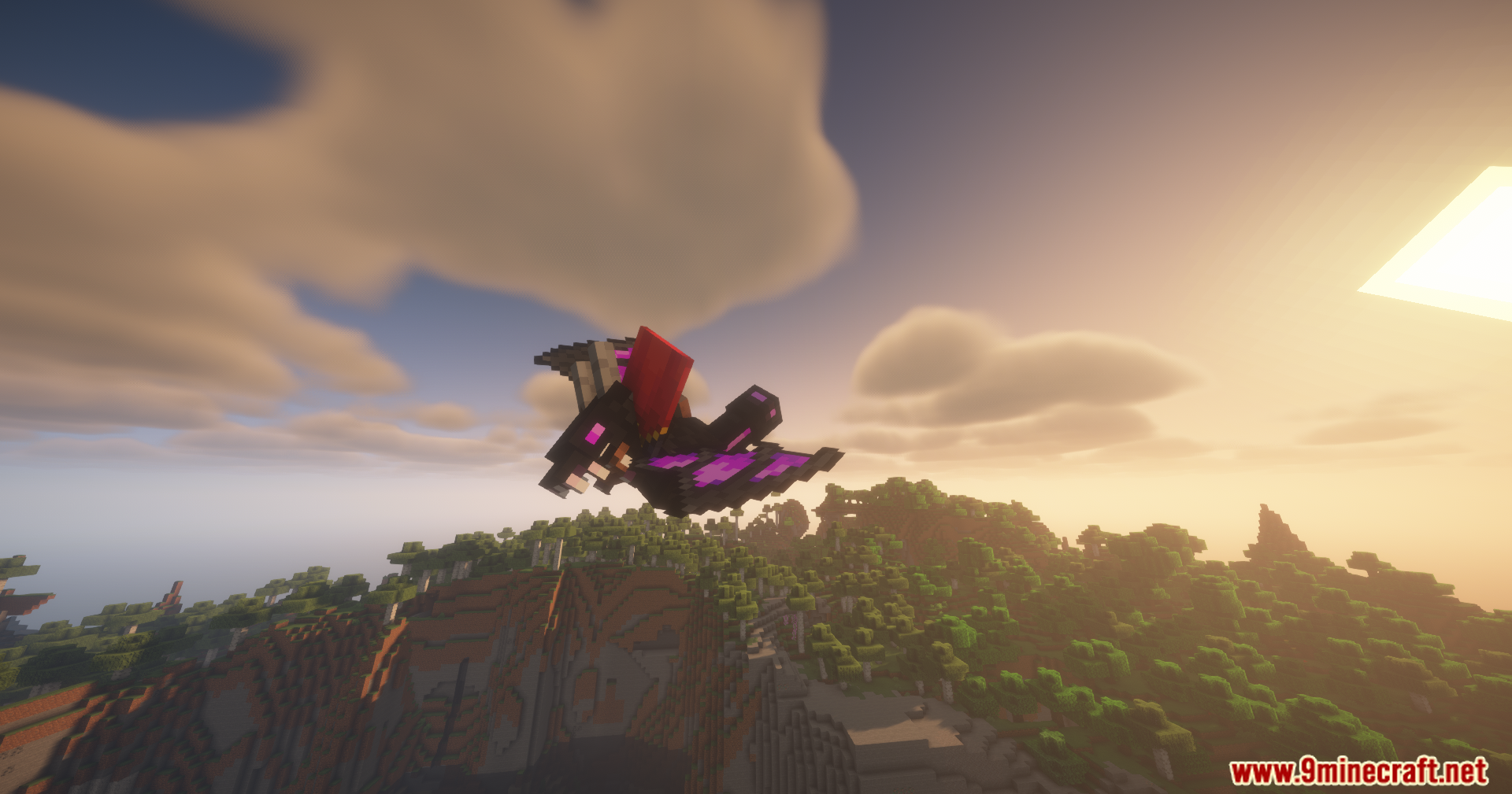 Player flying with Winged Chestplate over a mountain
