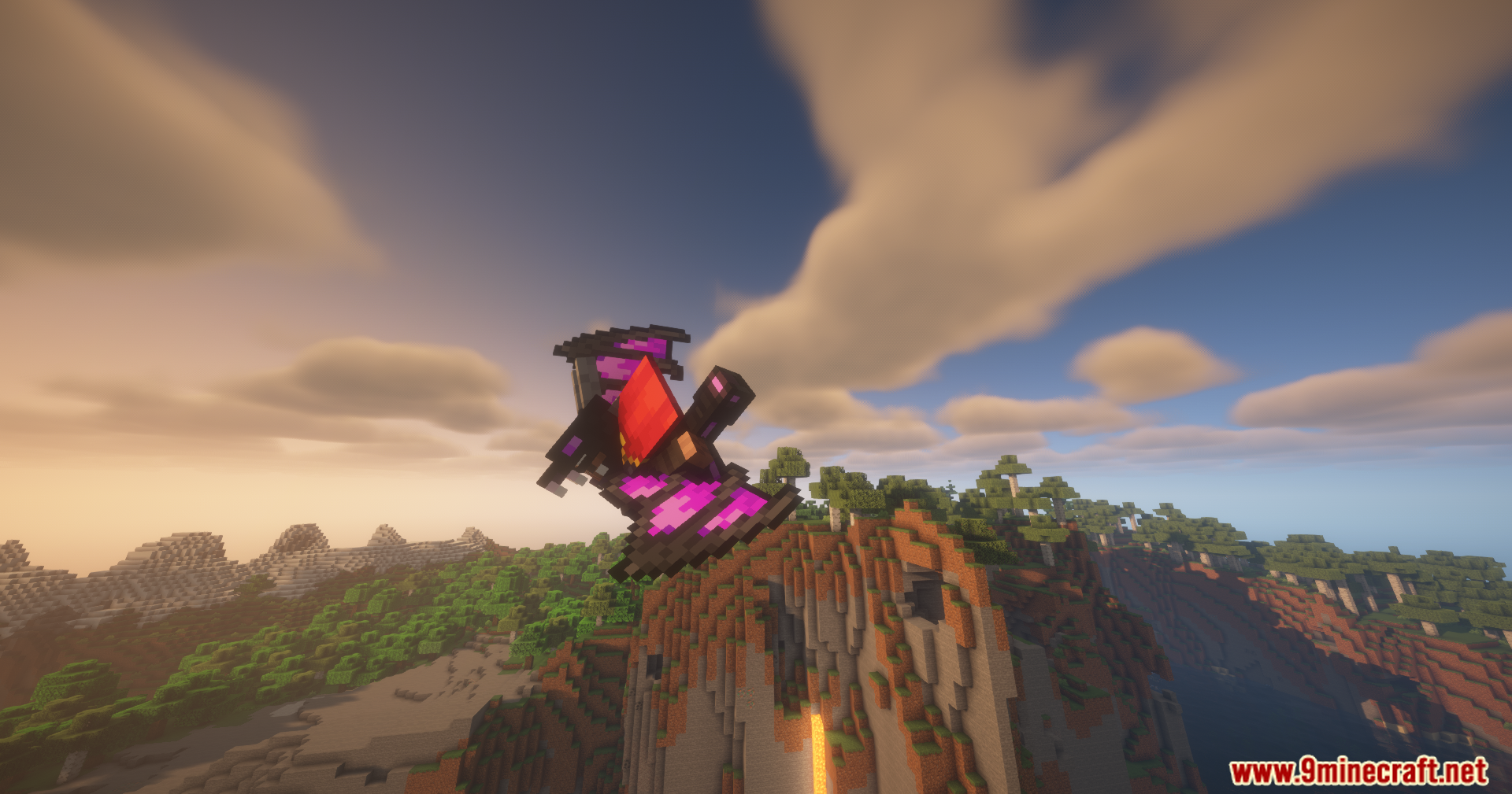 Player gliding with Winged Chestplate above the terrain