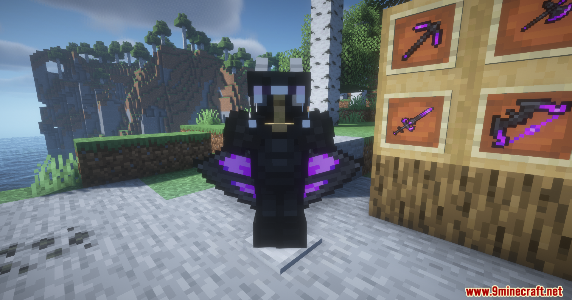 Armor stand wearing the new black and purple winged dragon armor