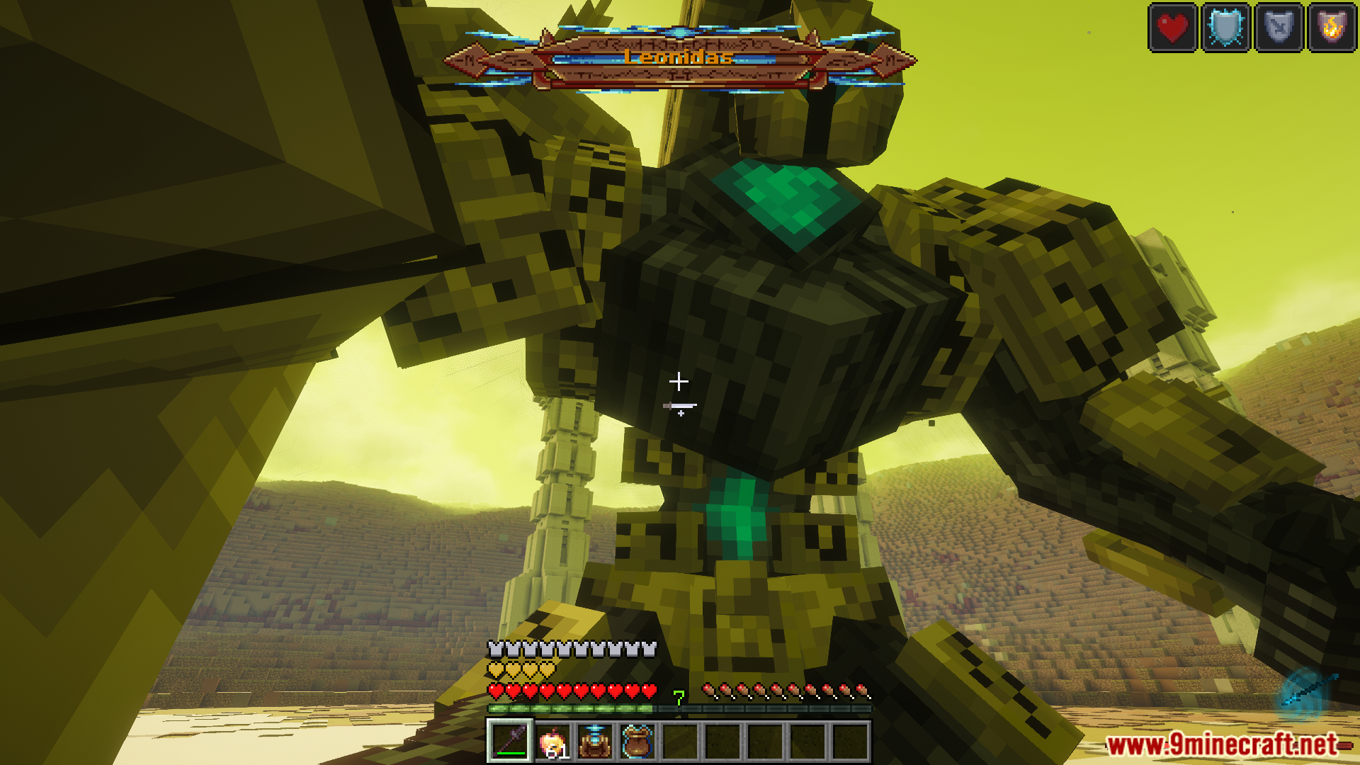 Detailed view of the giant stone Leonidas boss glowing core