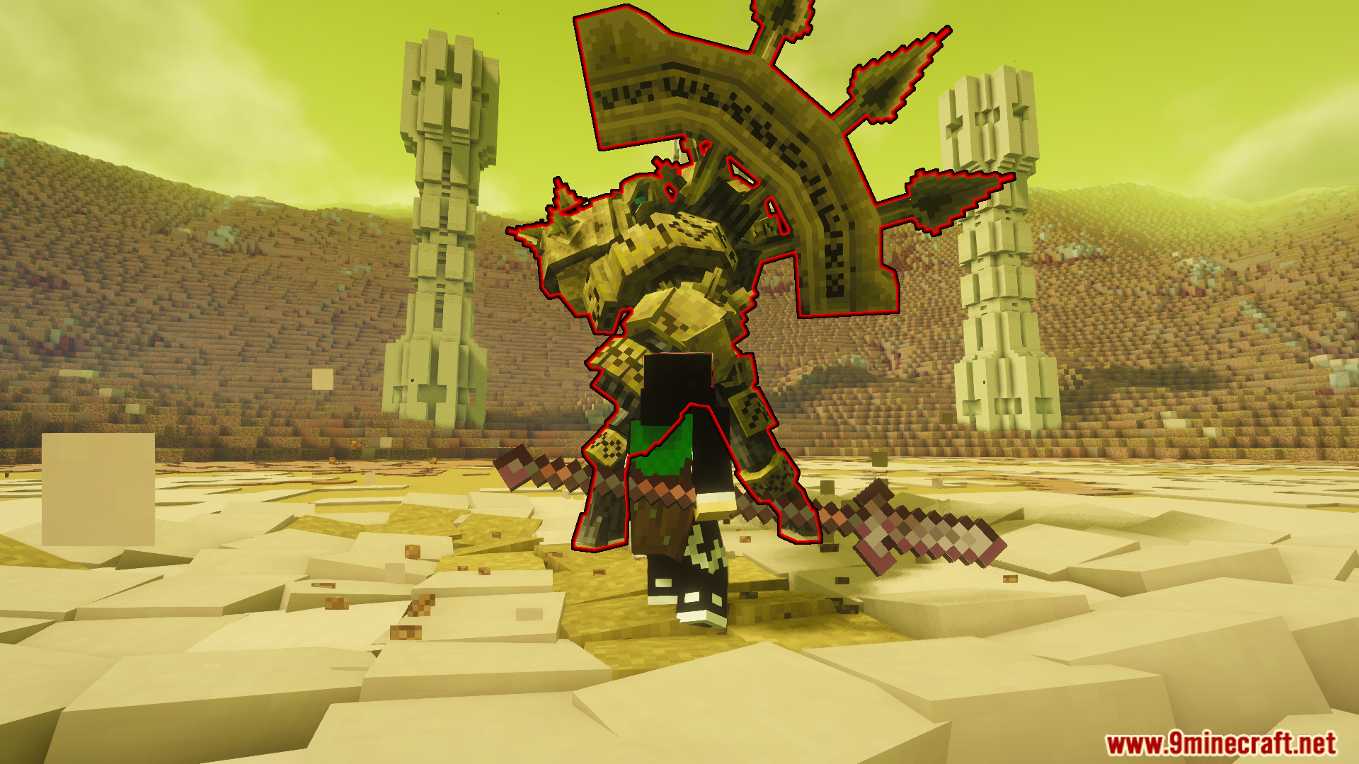 Close combat with the giant Leonidas boss highlighted in red