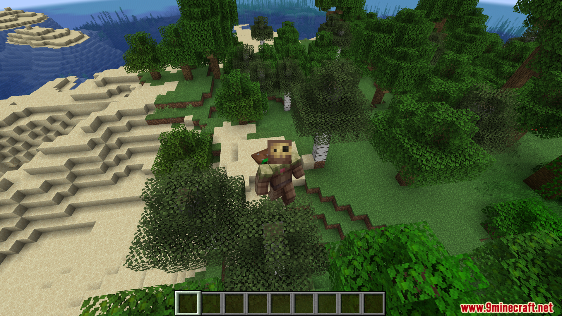 Player character floating in a forest biome