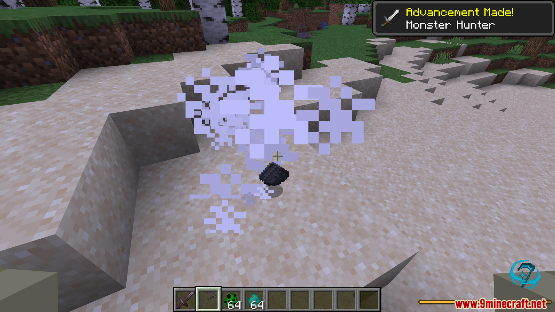 Player collecting gunpowder after defeating a monster