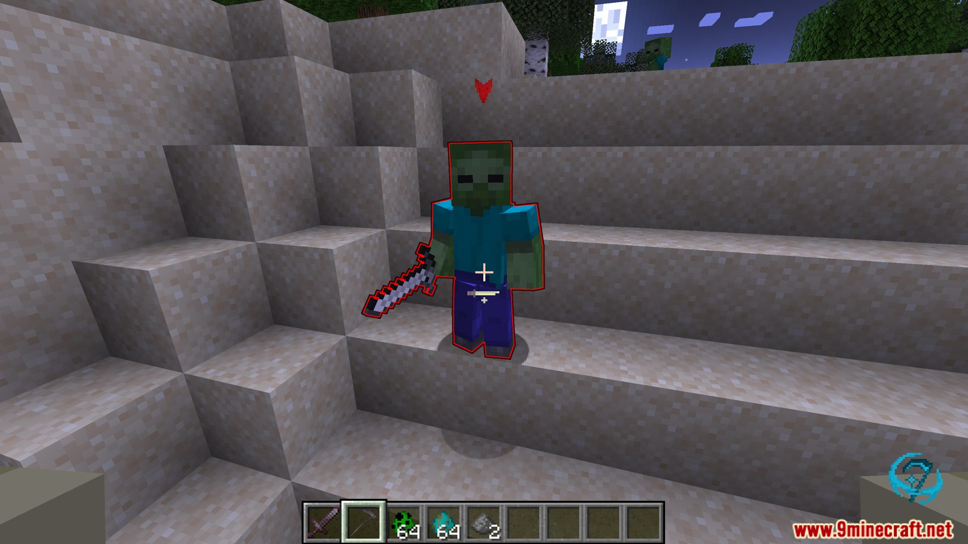 Zombie enemy highlighted with a red combat outline