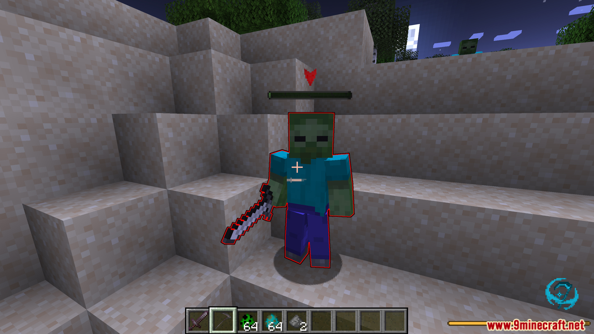 Player targeting a zombie with a combat outline