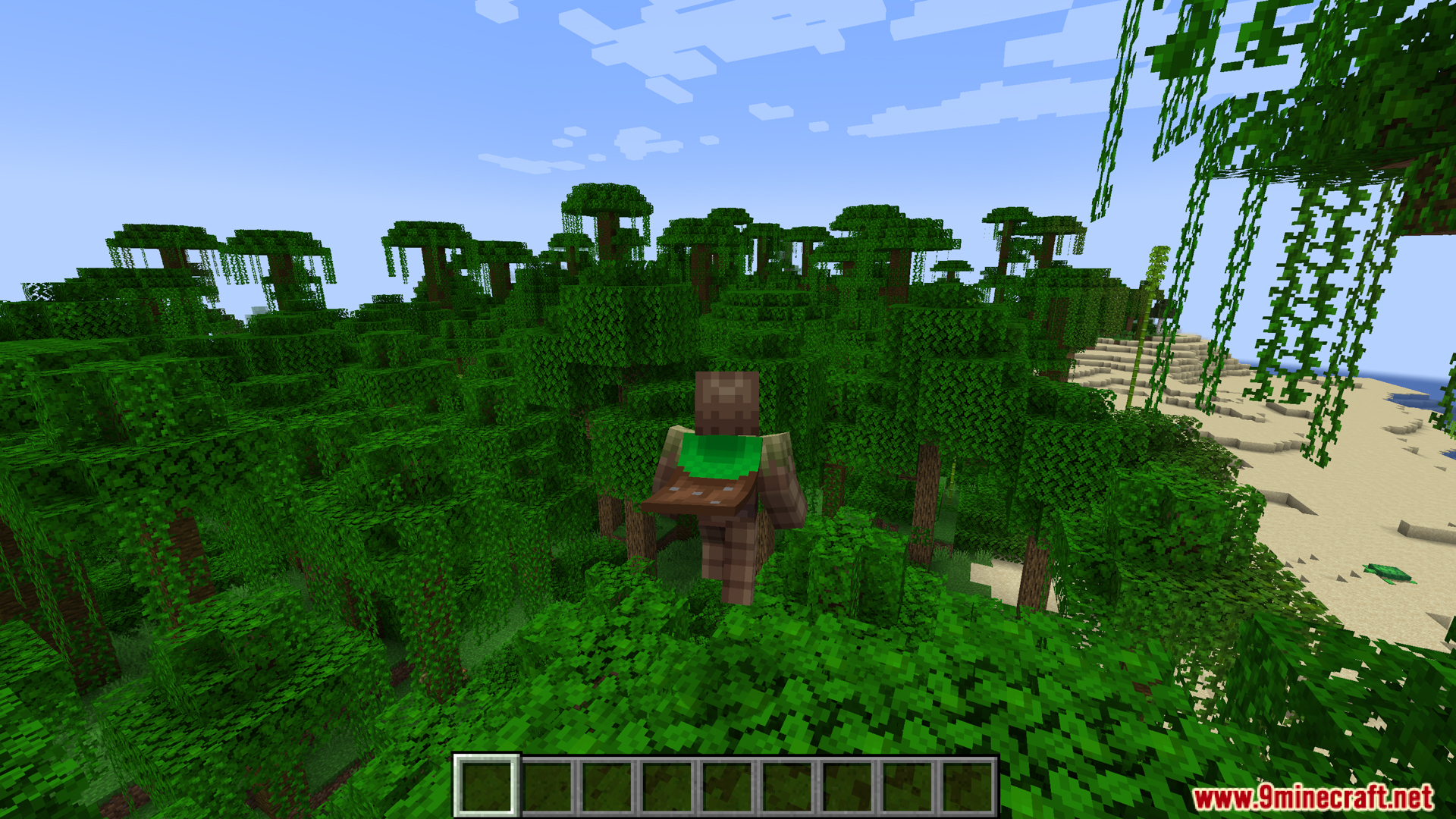 Player character flying over a dense jungle