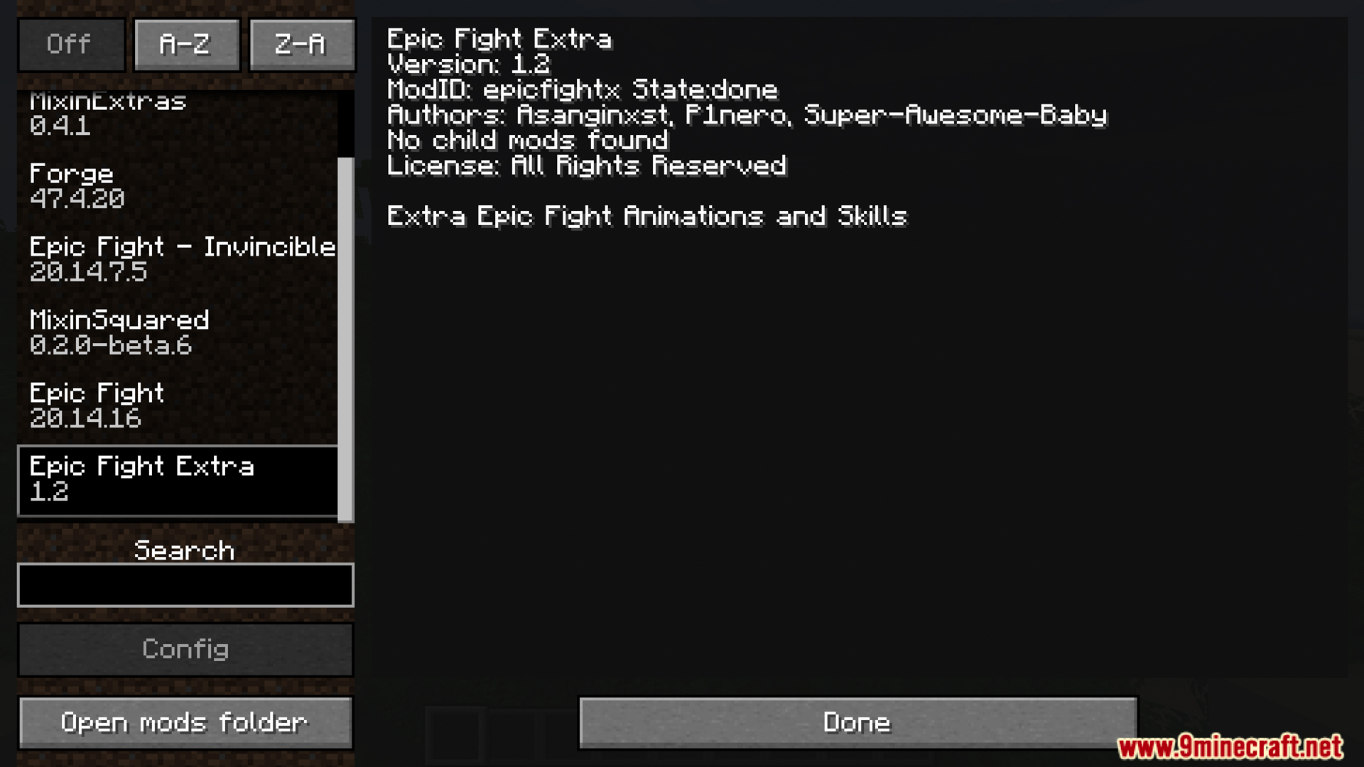 Mod menu showing Epic Fight Extra settings
