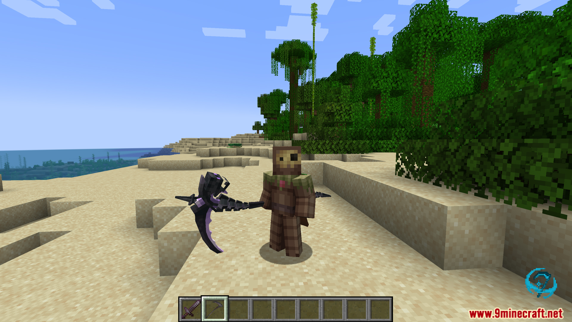 Player character wielding a scythe weapon