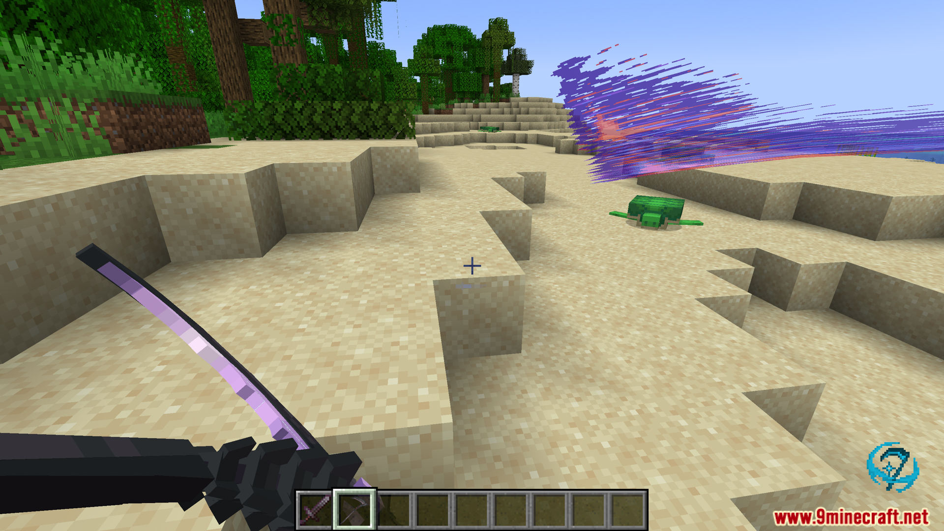 Player wielding a scythe weapon in Minecraft