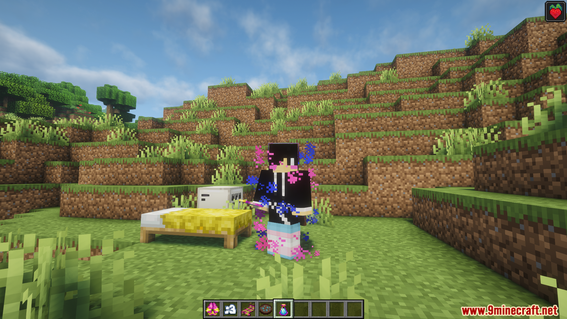 Player character with custom appearance and particle effects