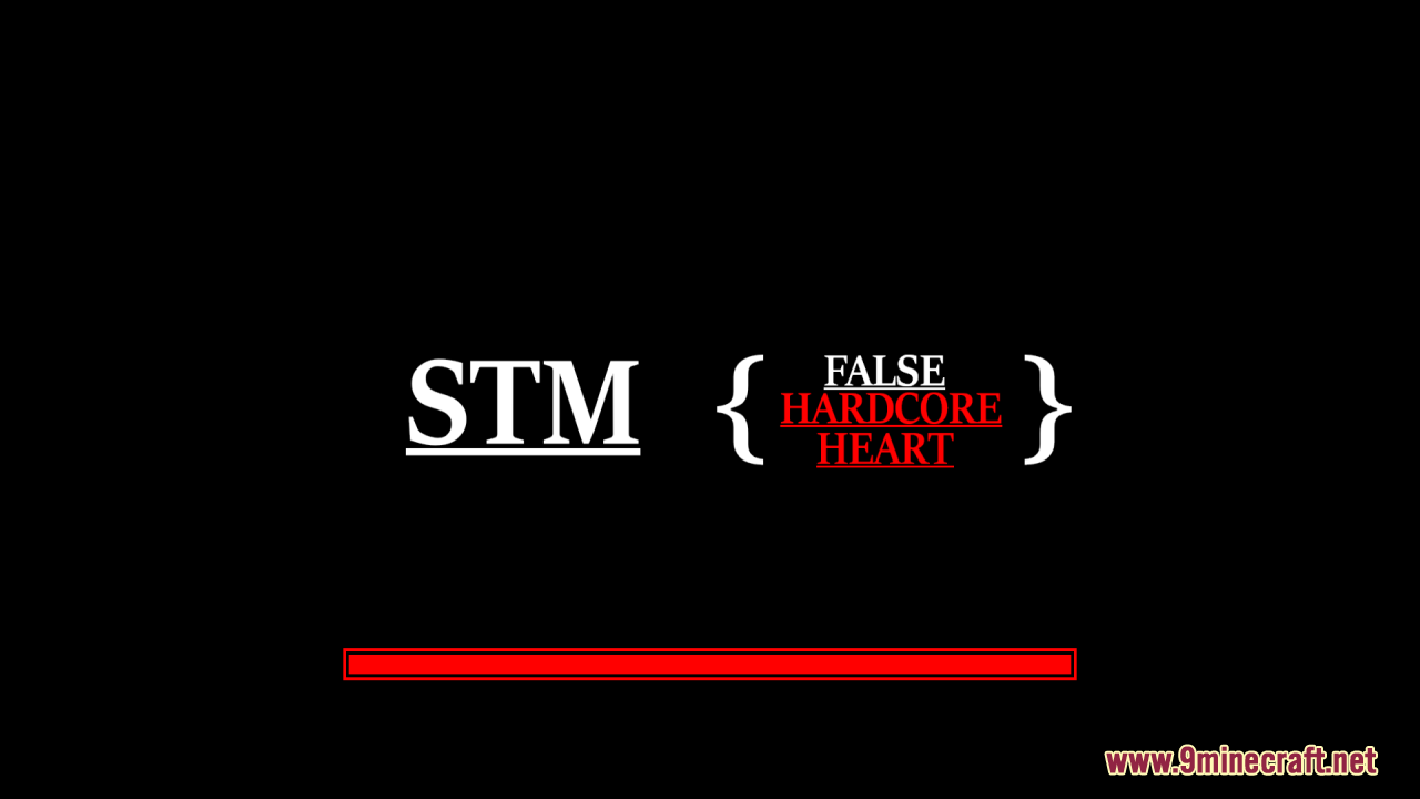 Title screen showing False Hardcore Heart Texture Pack loading bar