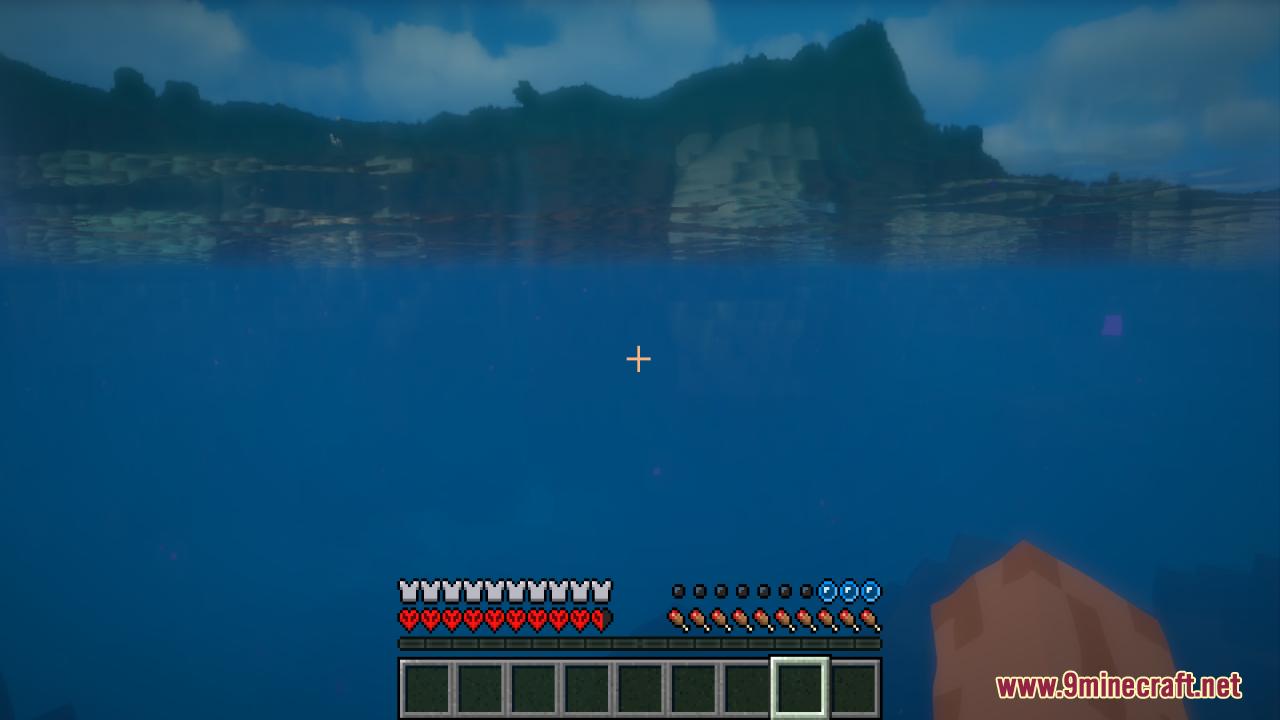 View from underwater displaying the modified hardcore style health bar