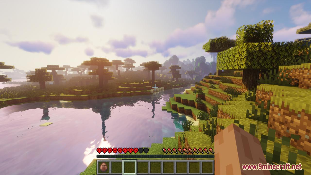 Viewing a scenic savanna river with normal hearts in hardcore mode