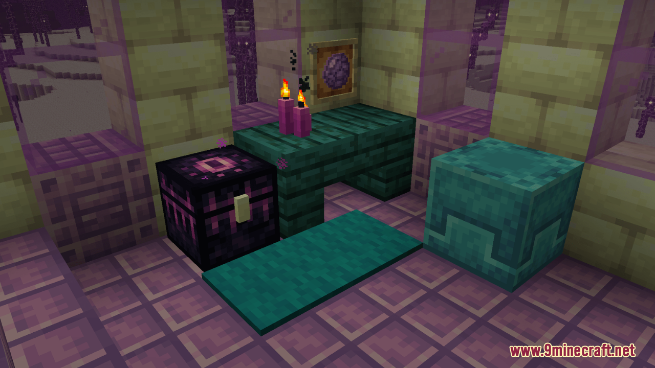 Fancy End texture pack showing redesigned purple Ender Chest block