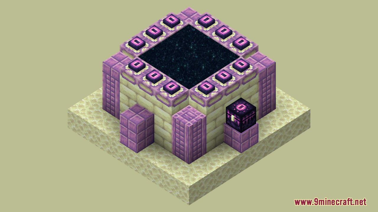 Updated purple End Portal frame blocks placed next to an Ender Chest