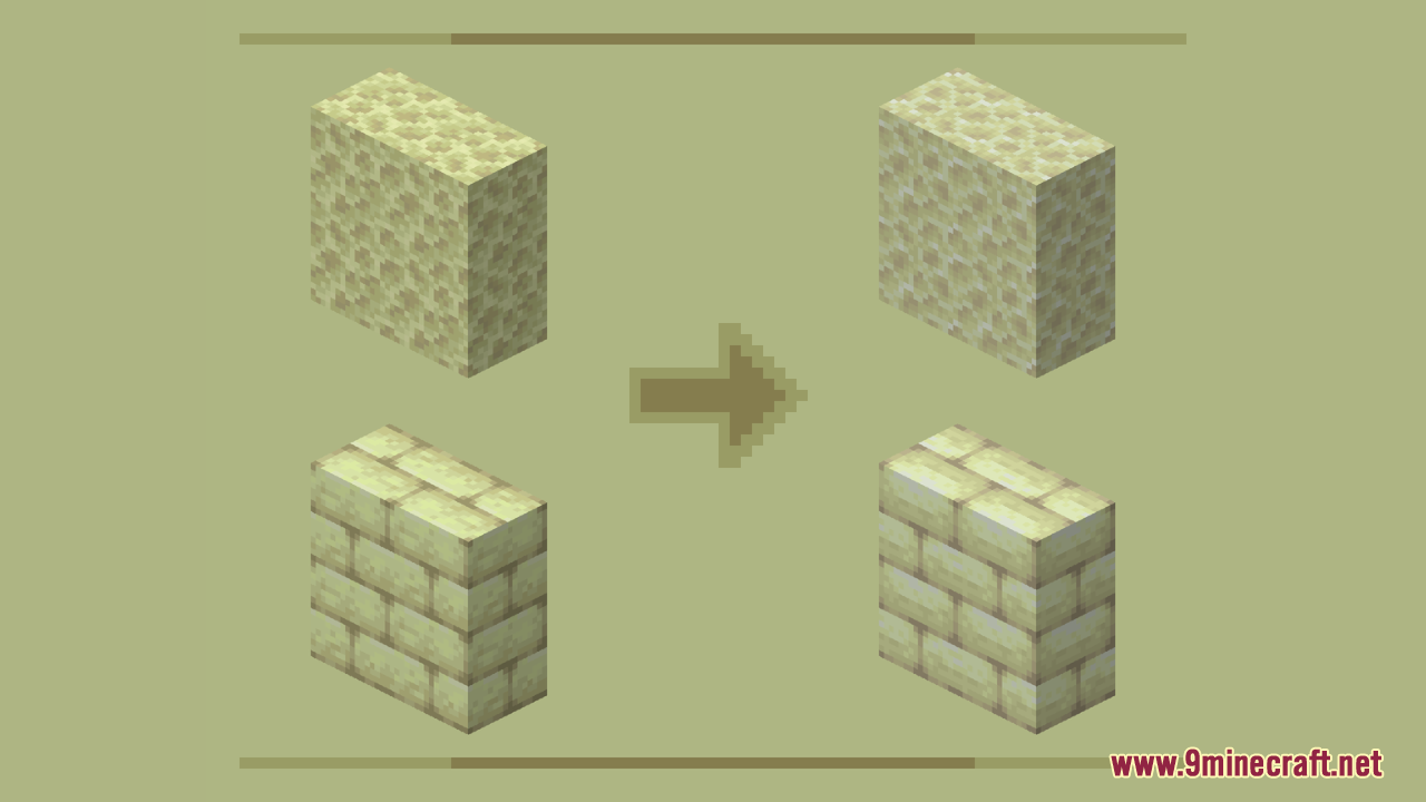 Texture pack comparison showing updated End Stone and brick blocks
