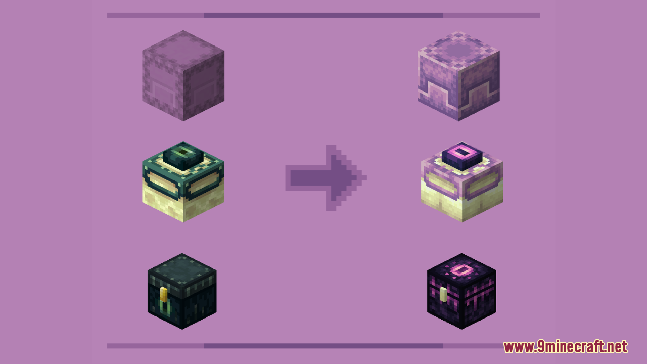 Texture comparison for Purpur blocks End Portal Frames and Ender Chests
