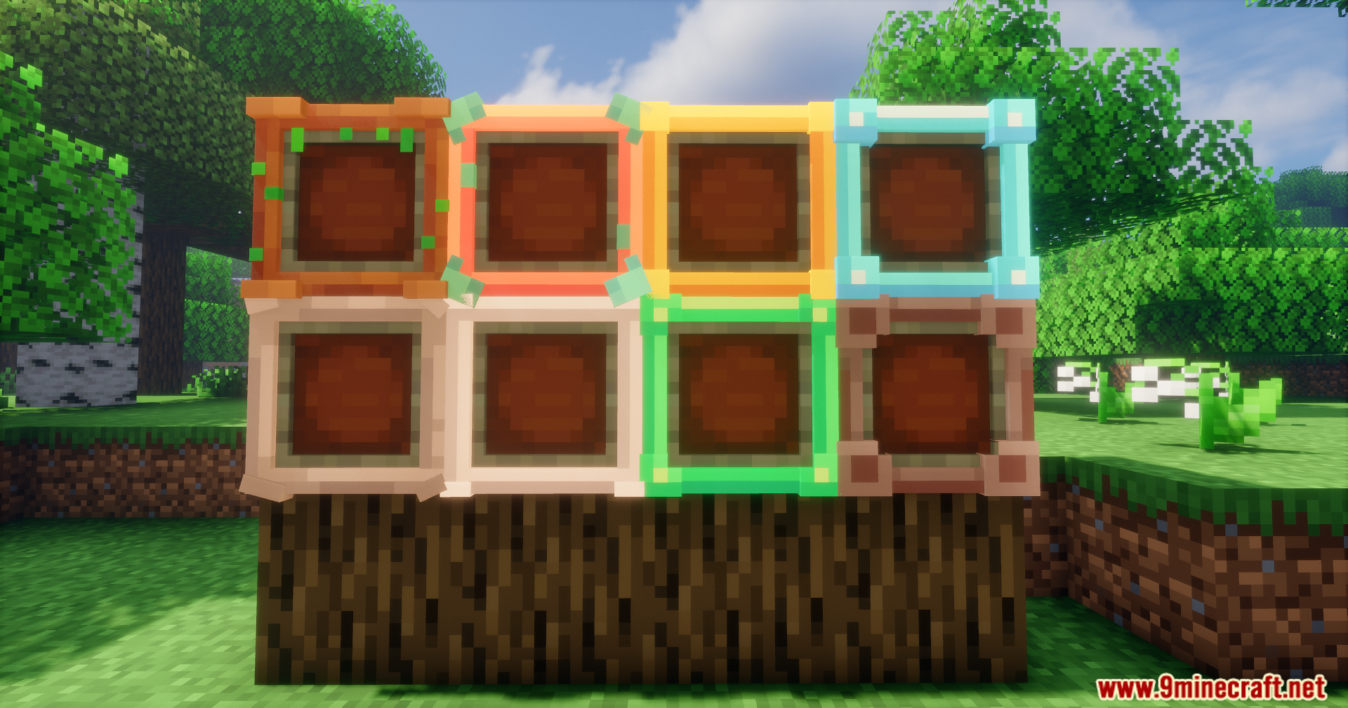 Various material based item frames displayed on wooden wall