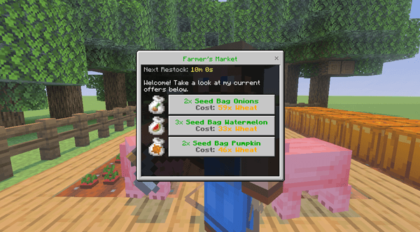 Farming 3d Addon Mod Screenshot 2 Trading menu with a farmer for various seed bags