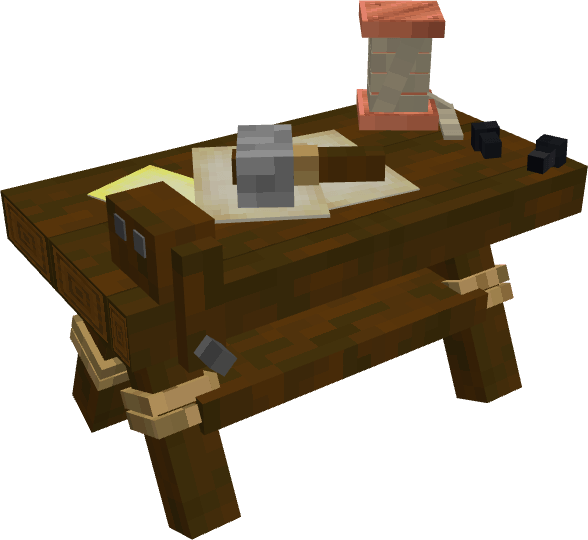 Farming 3d Addon Mod Screenshot 3 A detailed 3D wooden workbench with tools and materials