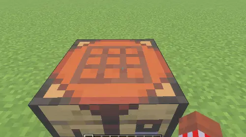 Farming 3d Addon Mod Screenshot 4 Looking down at a standard crafting table block in a field