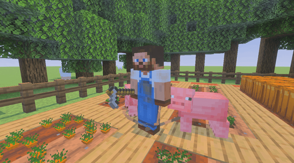 Farming 3d Addon Mod Screenshot 8 Wandering farmer standing next to a pig in the crop garden