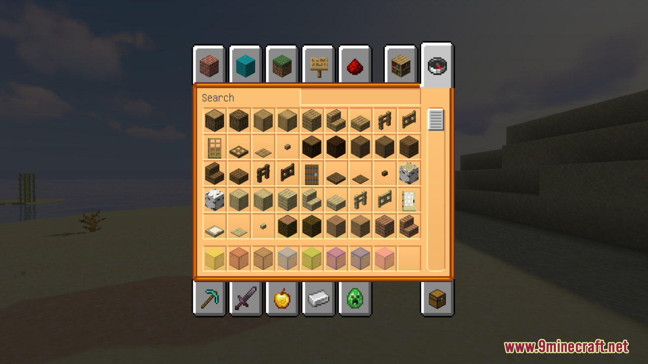 A redesigned search menu for blocks in creative mode