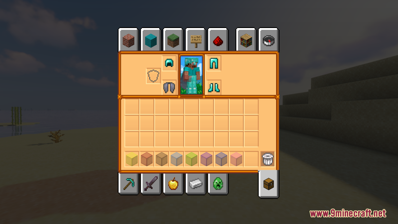 The player's inventory and armor slots with a new GUI