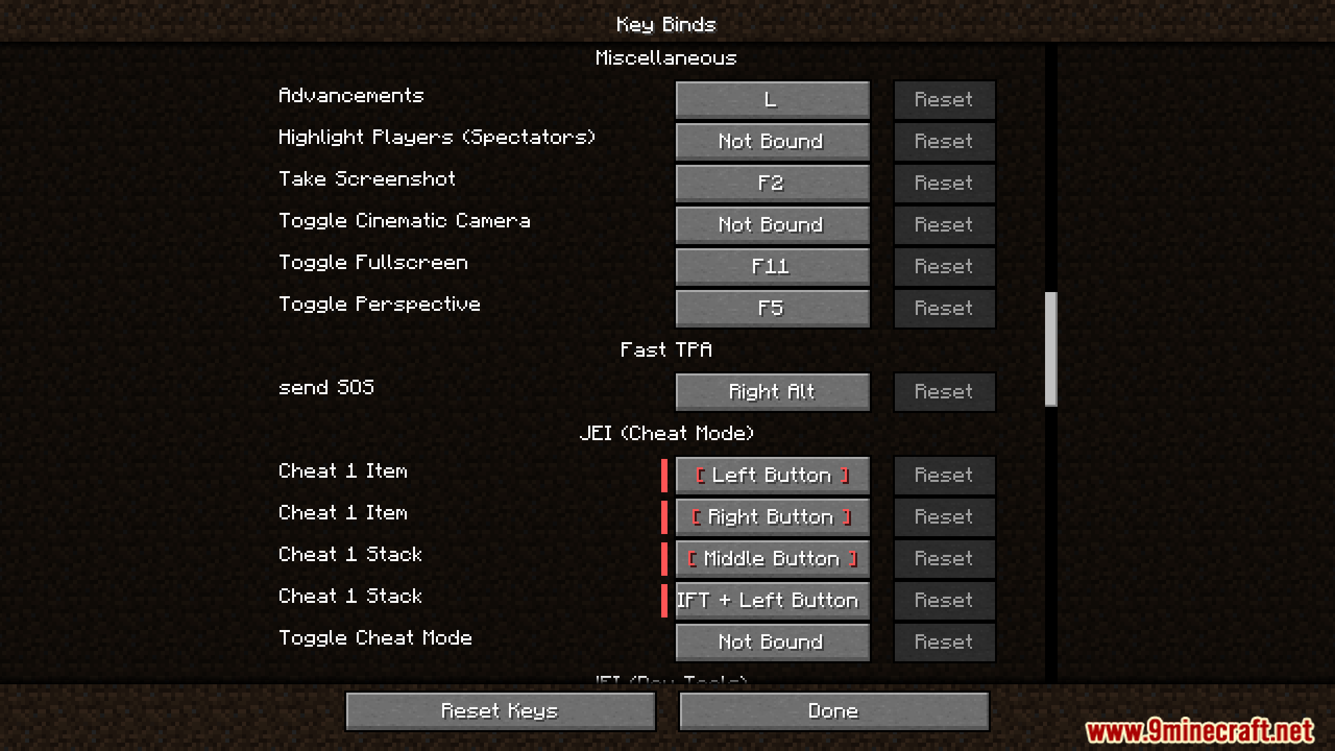 Keybinds menu showing the send SOS action bound to Right Alt