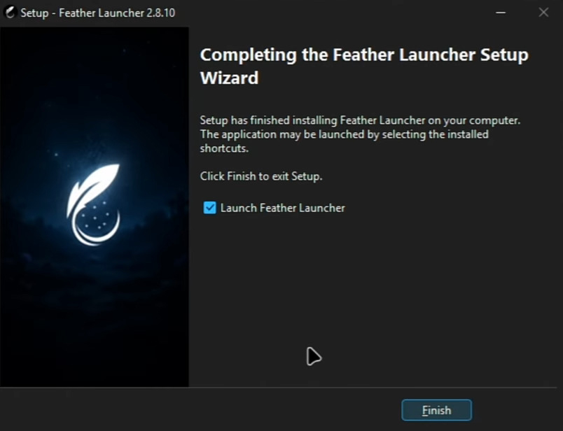 Completing the Feather Launcher setup wizard installation process
