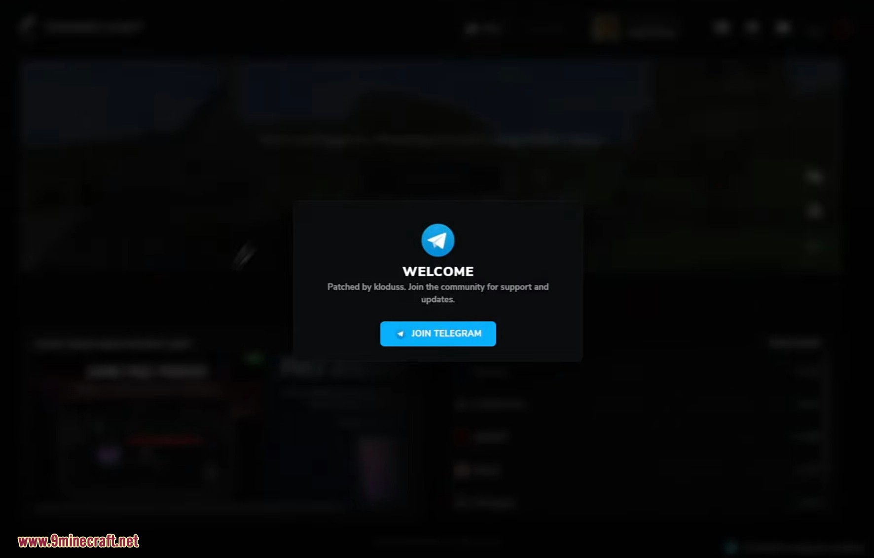 Welcome screen with a prompt to join a Telegram channel