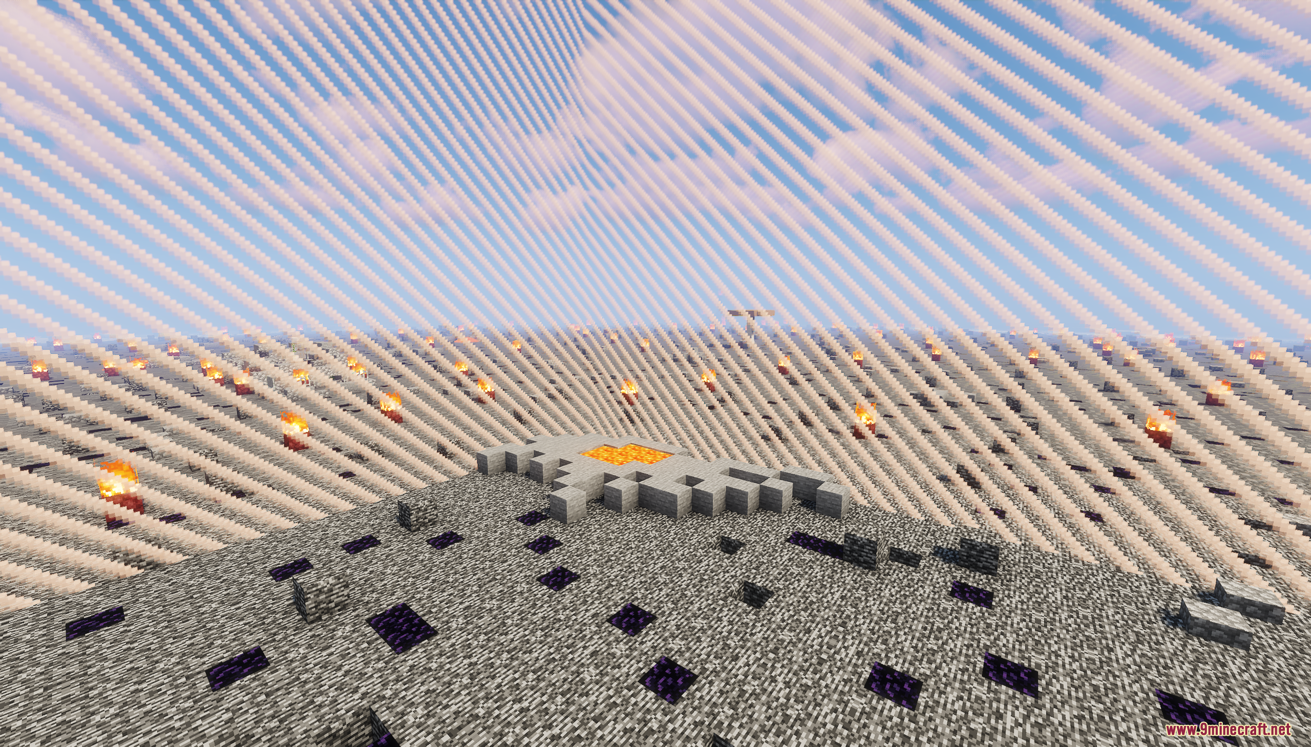 World border intersecting a desolate landscape with a small lava pool