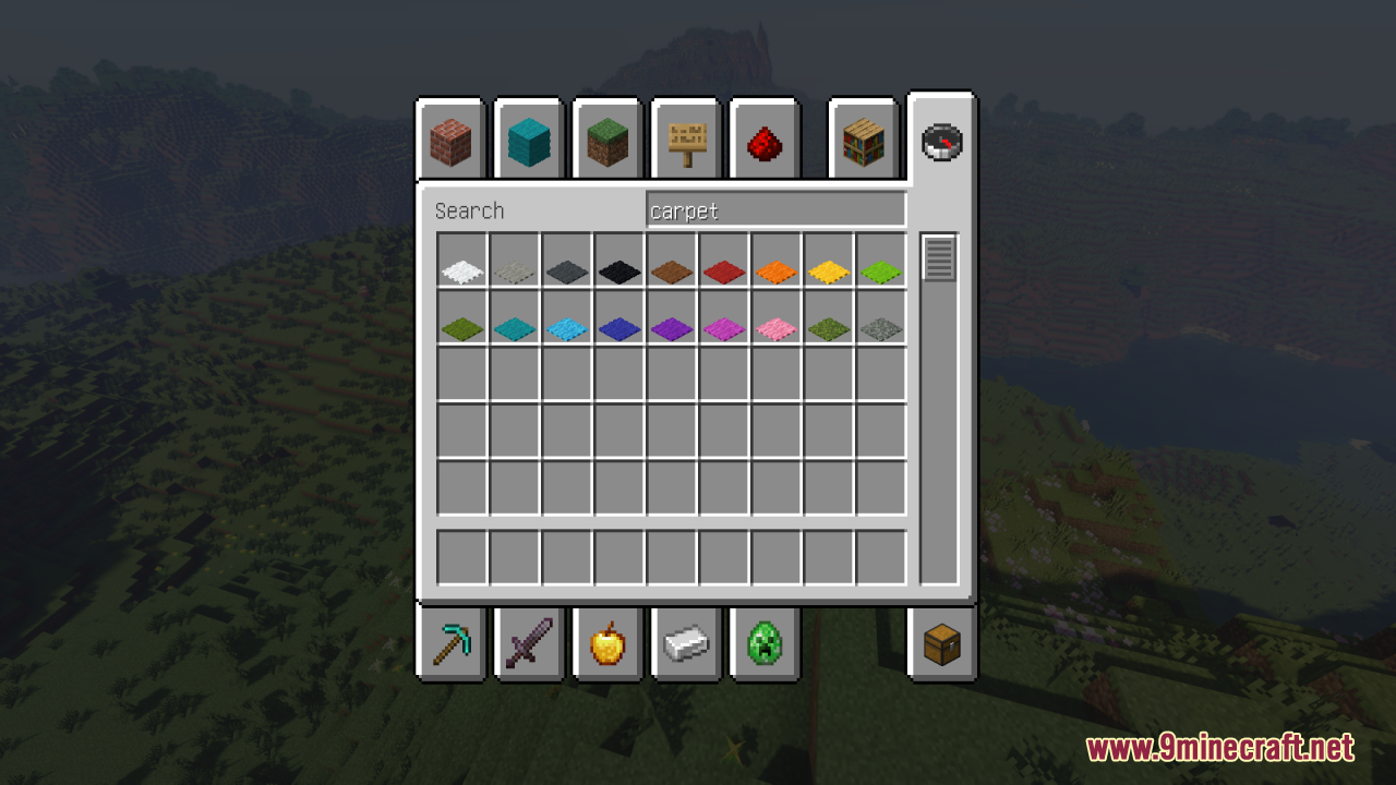 Fluffy 3D carpet items in the creative inventory menu