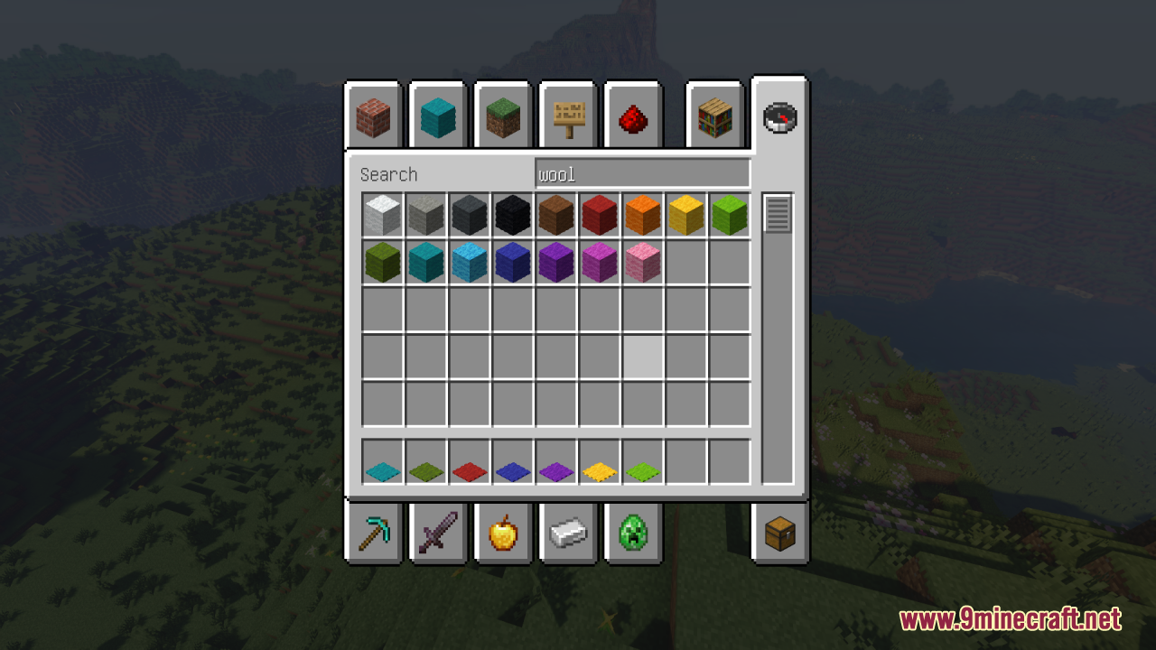 Fluffy 3D wool blocks in the creative inventory menu