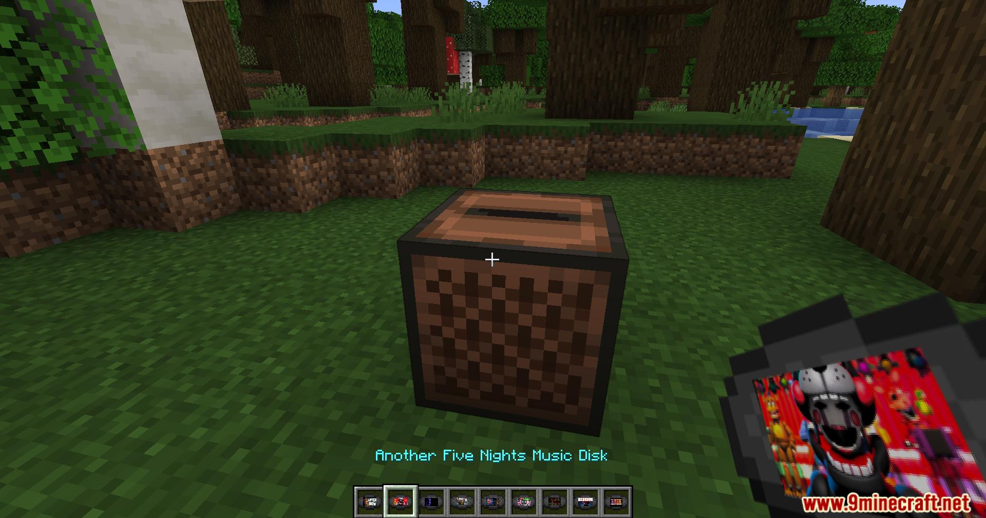 Holding the Another Five Nights music disc near a jukebox