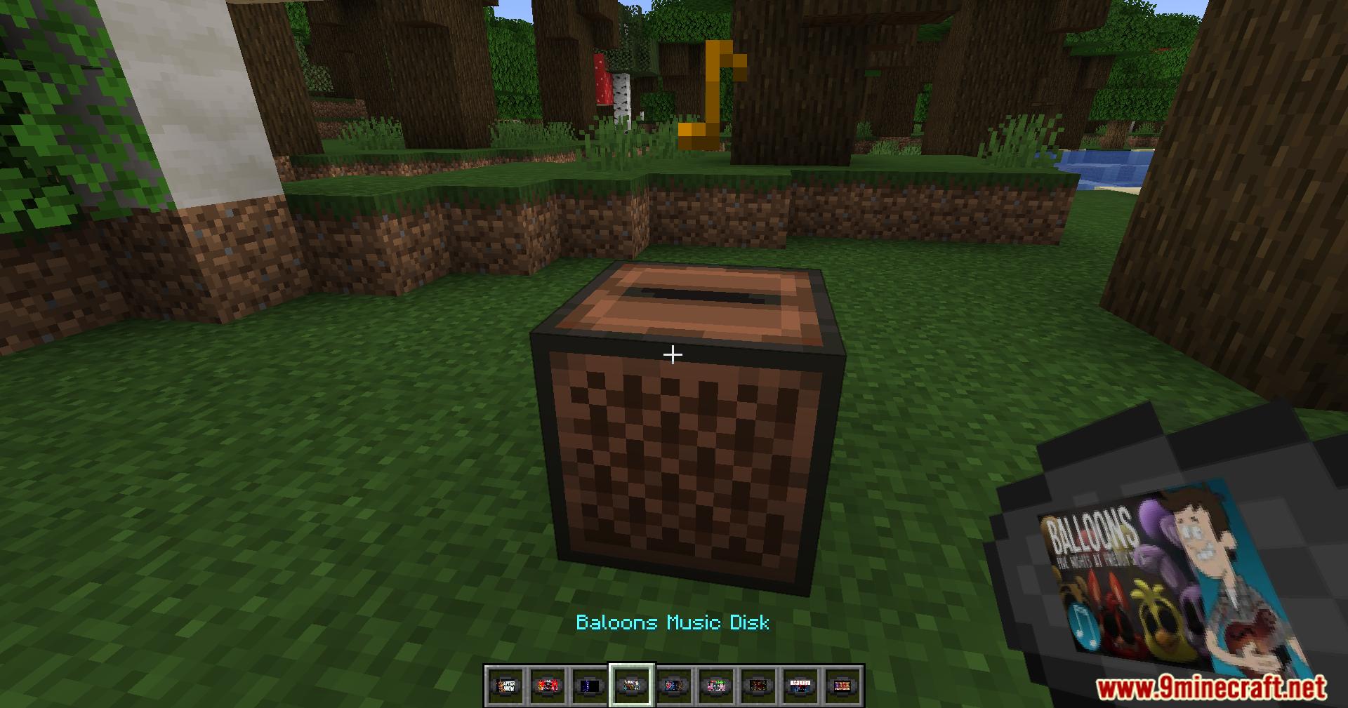 Player holding Balloons Music Disk near a jukebox block